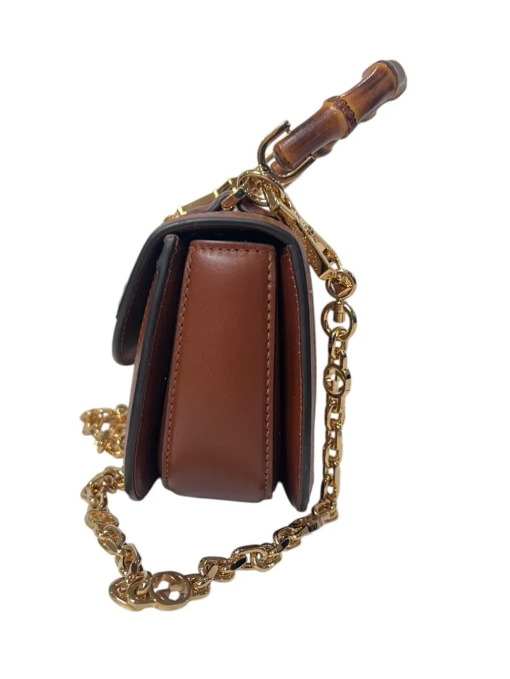 $4495 Gucci 1947 Brown Mini Crystal Studded Bamboo Handle Chain Crossbody - Picture 4 of 10